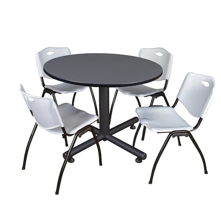 Kobe Kobe Round Table & Chair Set, Wood, Metal, Plastic Top, Grey TKB48RNDGY47GY